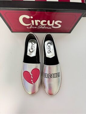 Circus by Sam Edelman Iridescent Silver Espadrilles with Red Heart Patch
